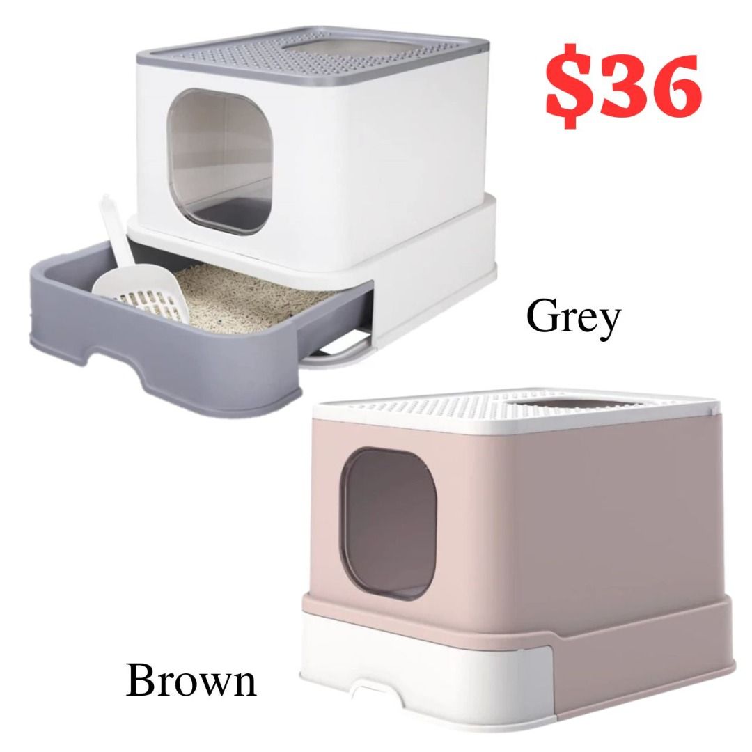 Top Entrance Litter Box Grey Brown Litter Box Cat Litter Box Pee Tray