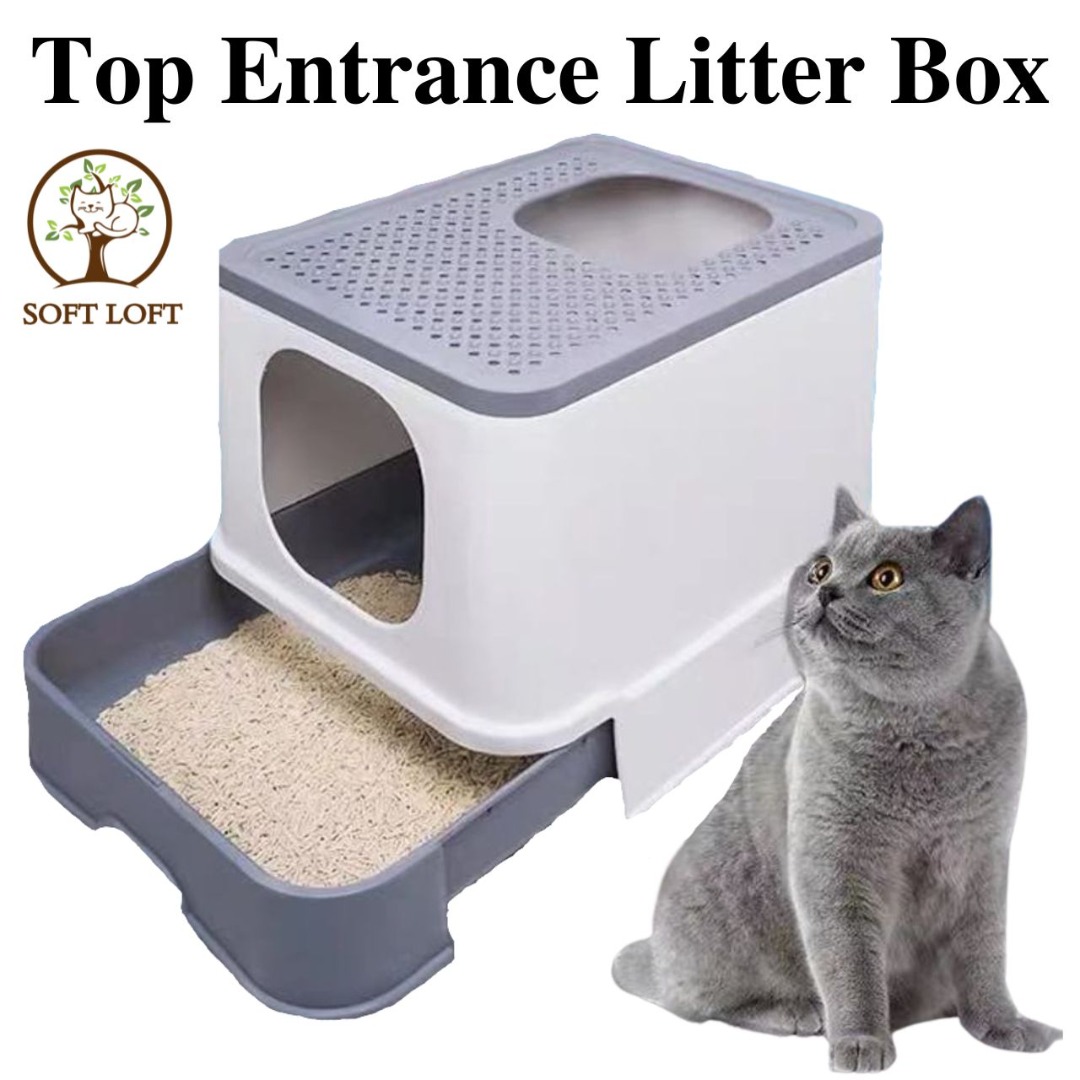 Top Entrance Litter Box Grey Brown Litter Box Cat Litter Box Pee Tray