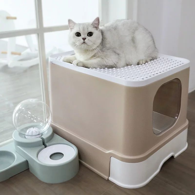Top Entrance Litter Box Grey Brown Litter Box Cat Litter Box Pee Tray