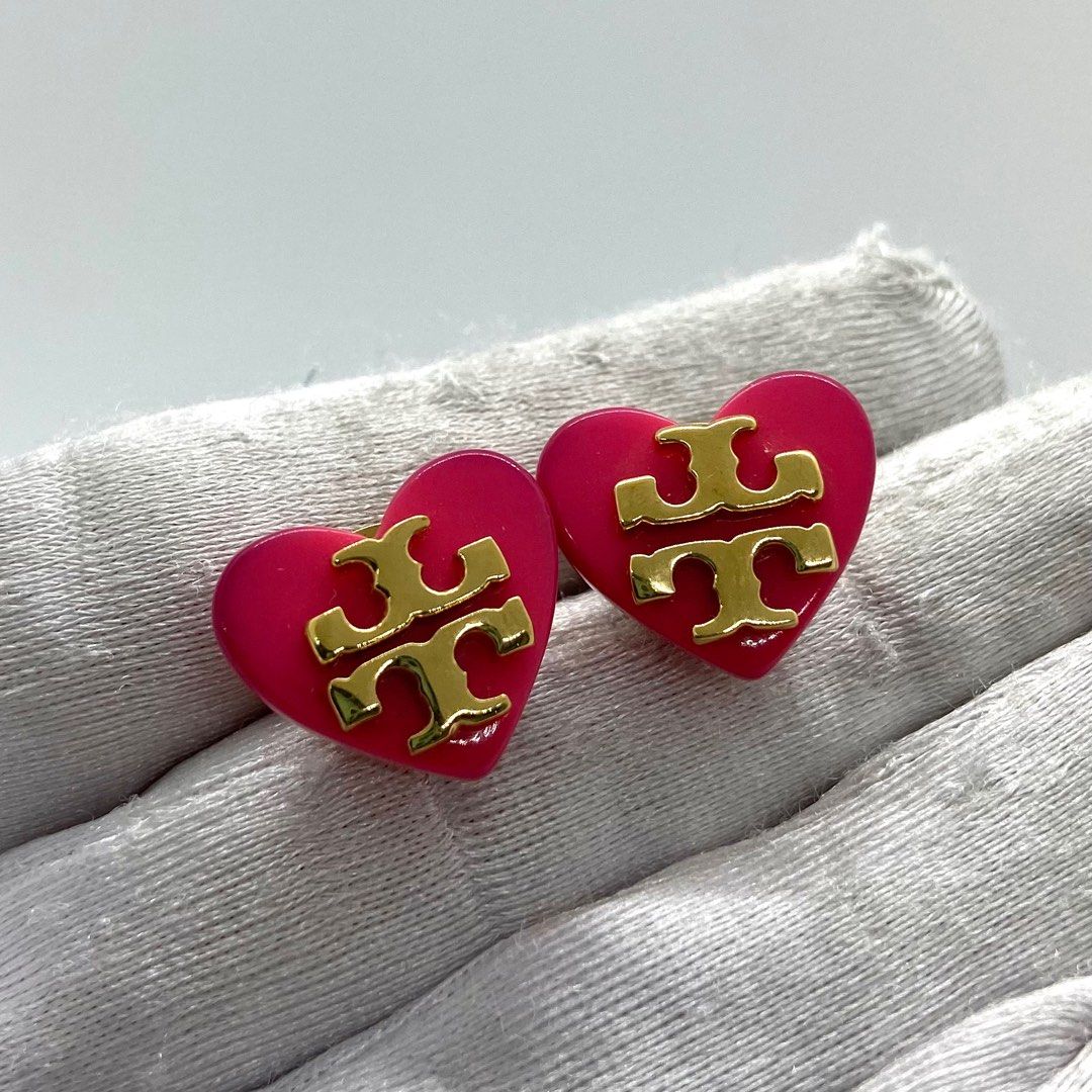 TORY BURCH PINK HEART EARRINGS 227010114 %, Luxury, Accessories on Carousell