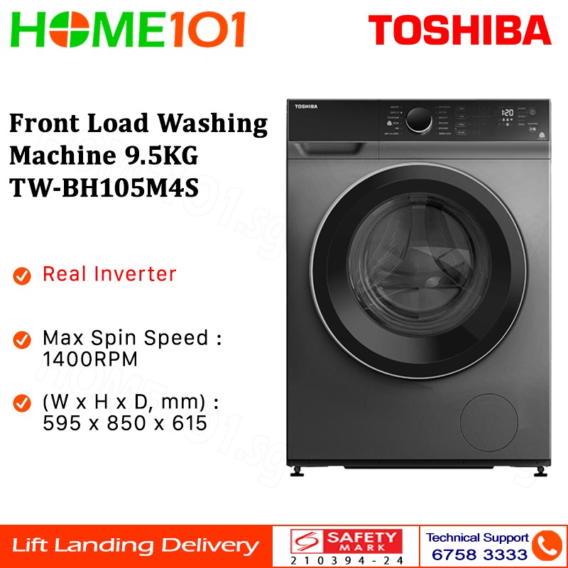 Toshiba Front Load Washing Machine 9.5KG TWBH105M4S, TV & Home