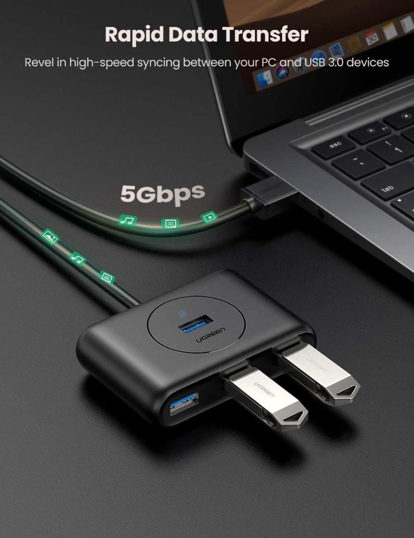 VENTION USB 3.0 Hub, 4 Ports USB Hub Ultra-Slim Data USB Hub 3FT Extended  Cable [Charging Supported], Compatible with MacBook, Laptop, Surface Pro