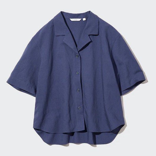 Uniqlo linen blend open collar short sleeve shirt, Women's Fashion, Tops,  Blouses on Carousell