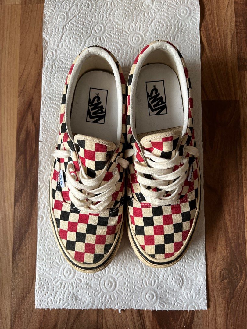 Red and cheap black check vans