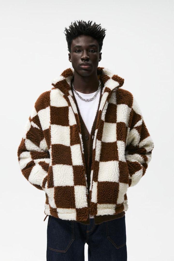 Checkered clearance shearling jacket
