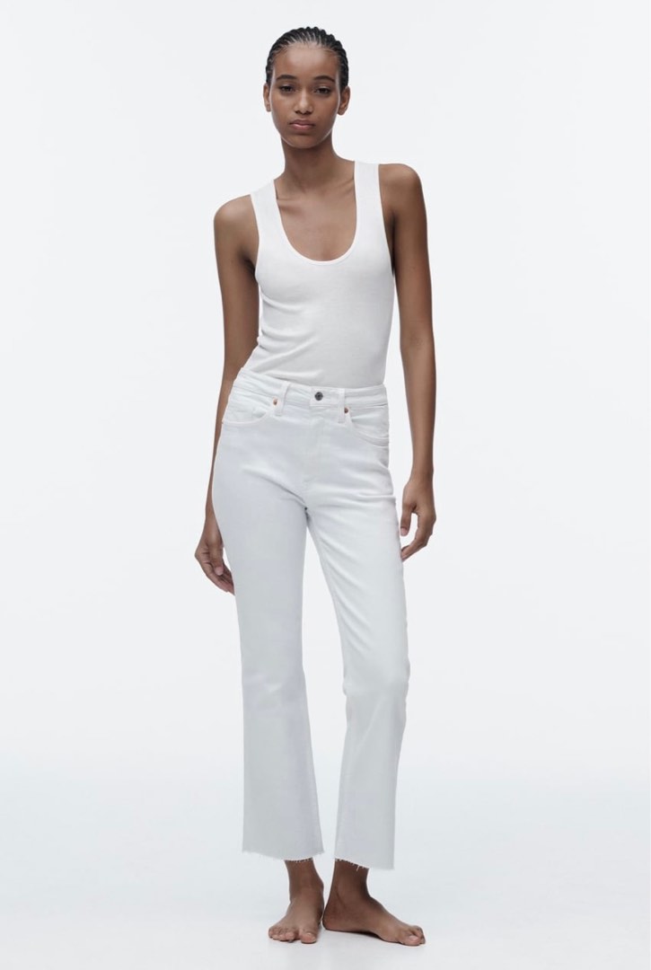 ZARA Cropped Flare Jeans EUR34 White Women s Fashion Bottoms