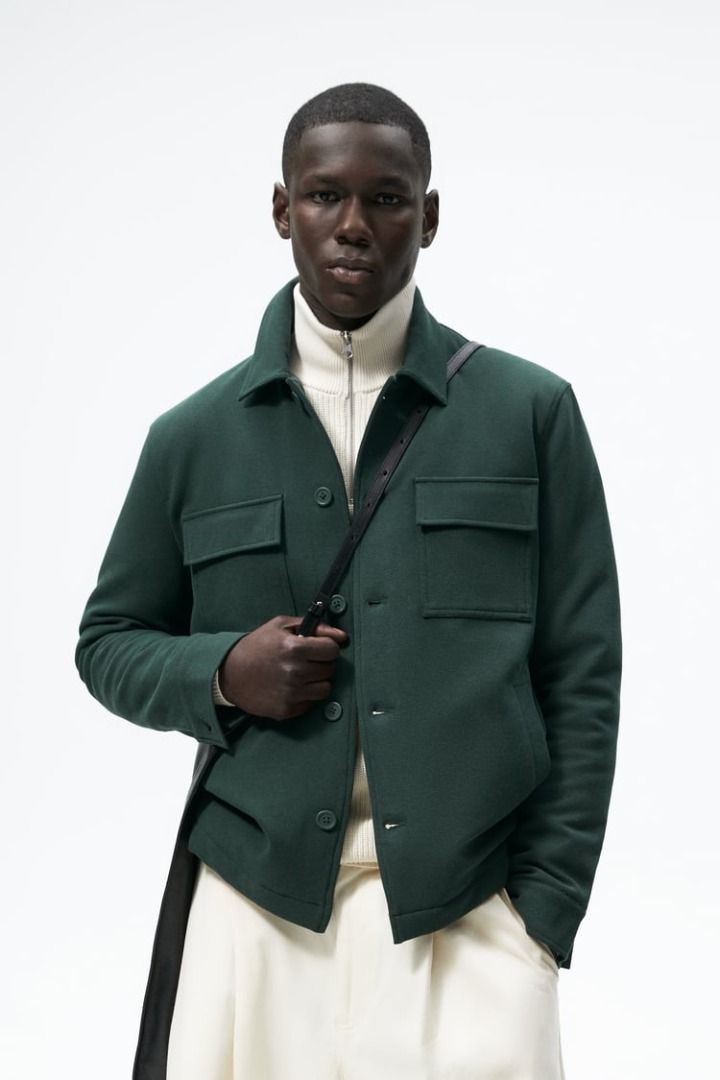 ON HAND ZARA Jacket with Pockets Dark Bottle Green Orig Price