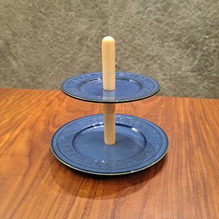【B+B】 澳洲藍色陶瓷雙層點心水果盤 (二手)