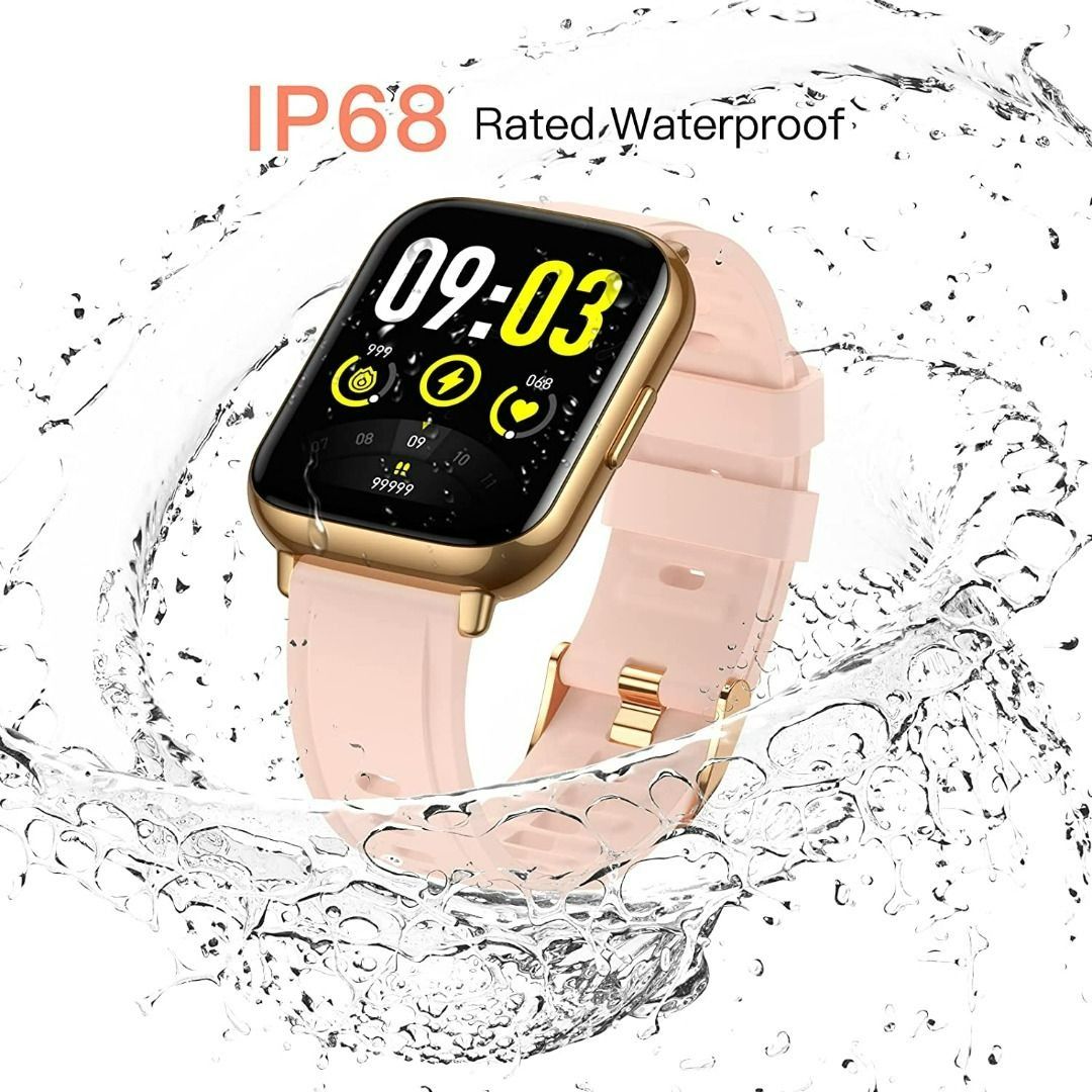 AGPTEK Smart Watch for Women Smartwatch for Android and iOS Phones IP68  Waterproof Activity Tracker with Full Touch Color Screen Heart Rate Monitor  Pedometer Sleep Monitor Pink Rose gold case with pink