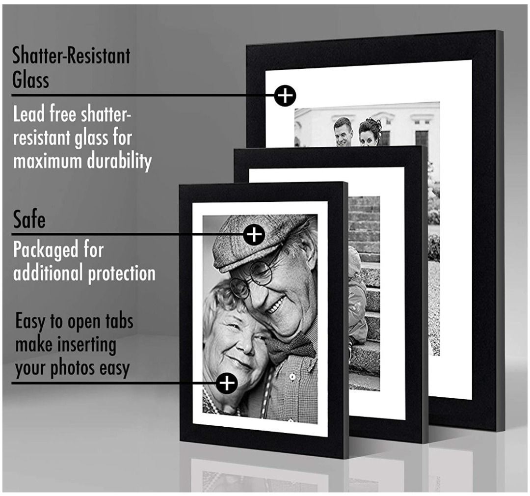 7 Piece Photo Picture Frame Gallery Wall Set - Shatter-Resistant Glass ...