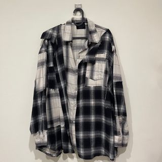 韓國 🇰🇷 拼接 黑白 格紋 襯衫