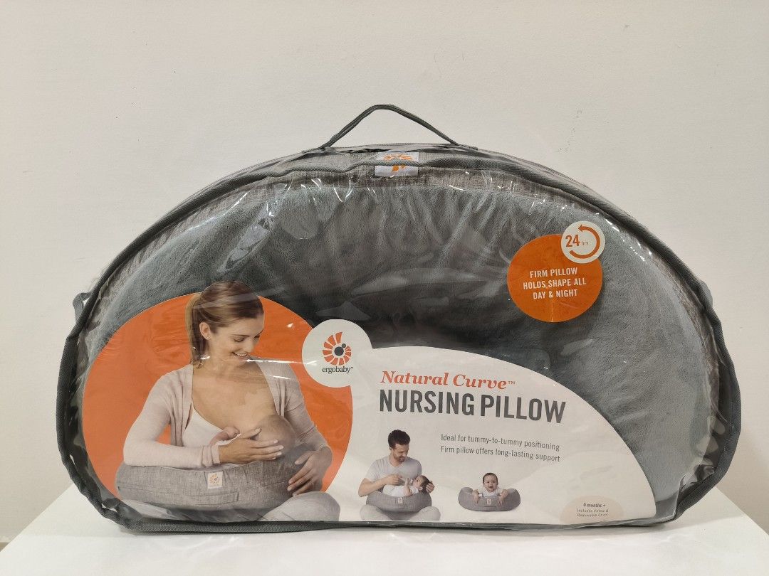 Natural Curve Nursing Pillow - Grey with Strap