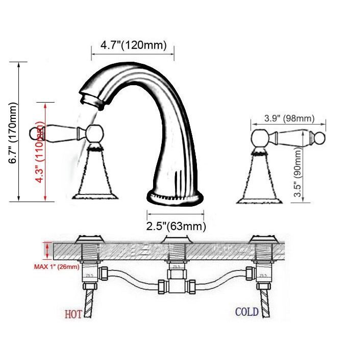Antique Red Copper Brass Two Handles Three Holes Widespread Bathroom