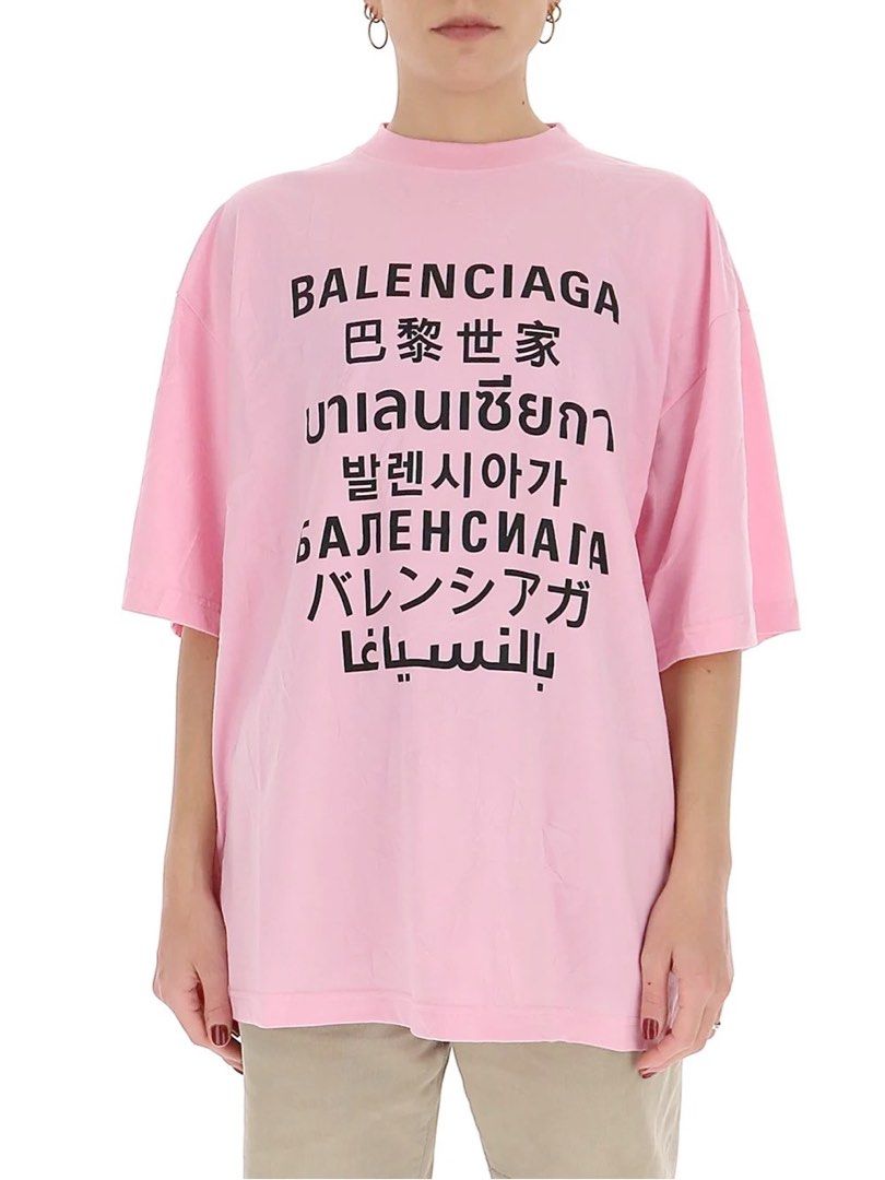 BALENCIAGA over tshirt with multilanguage logo print  Pink  Balenciaga  tshirt 641532 TJVI3 online on GIGLIOCOM