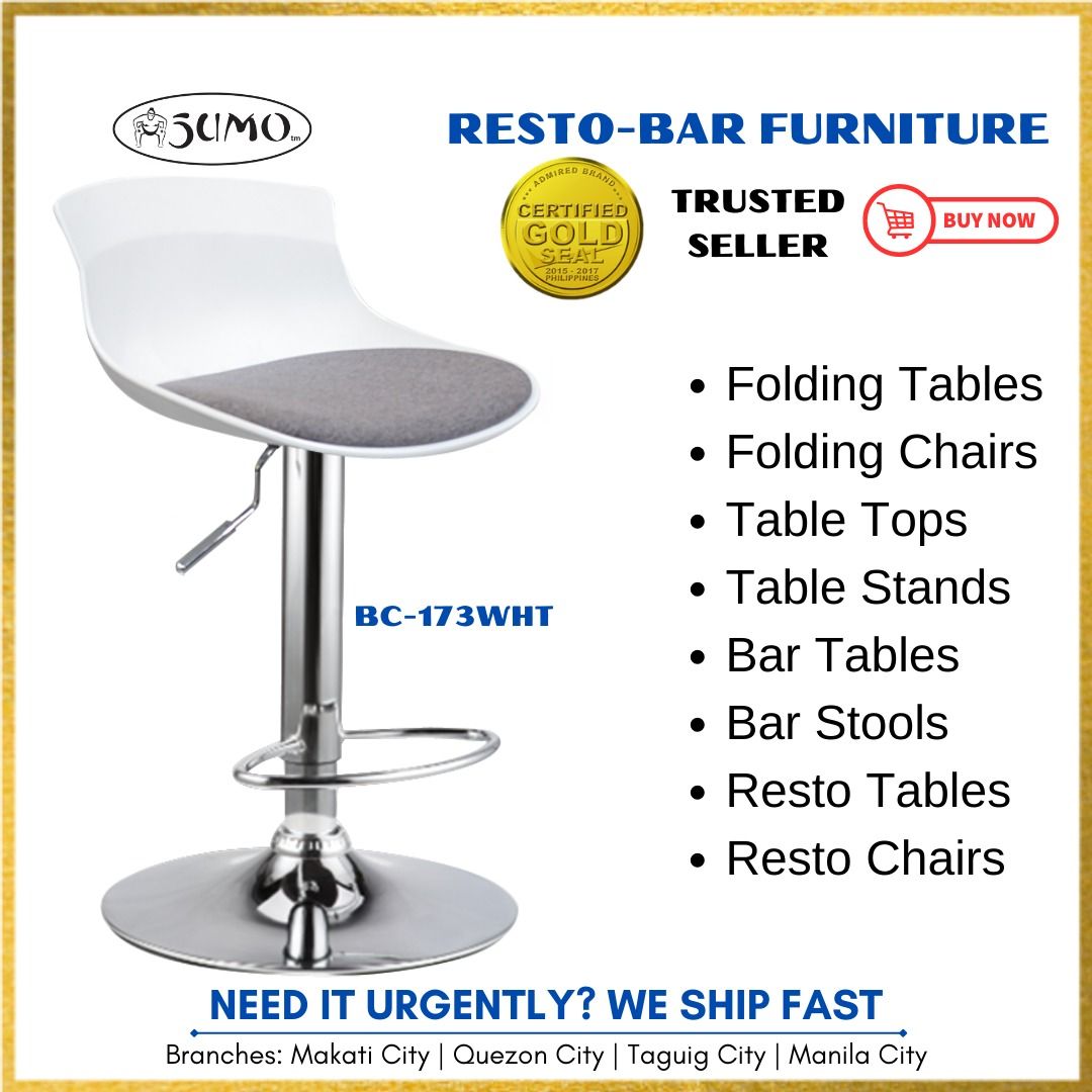 BAR CHAIR SUMO BC173WHT, High Bar Chair, Kitchen Bar Chair, Wooden Bar