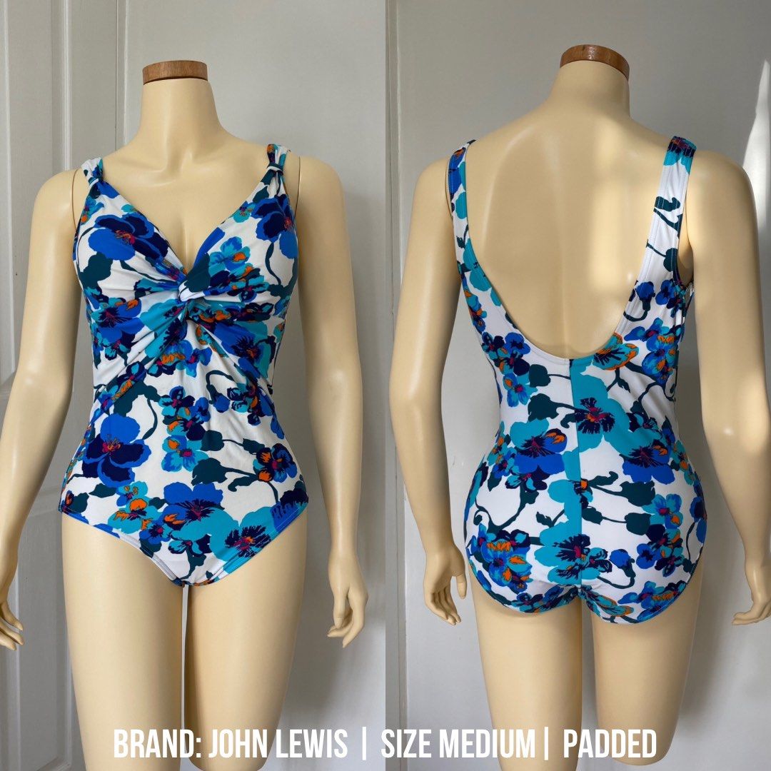 BLUE FLORAL ONE PIECE SWIMSUIT W/STITCHING DETAILS