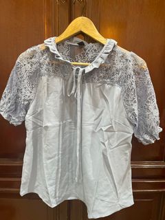 Blue Shortsleeved Laced Blouse