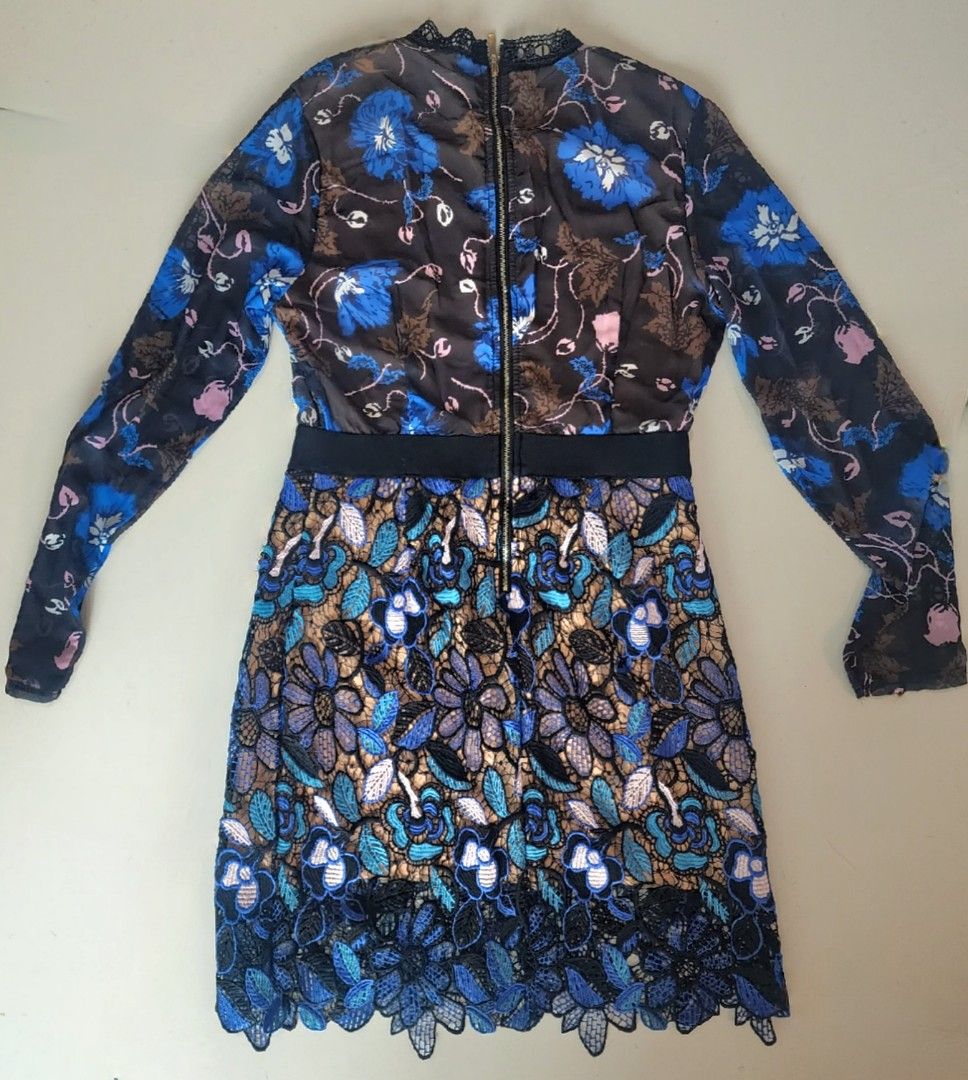BNEW no tag Self Portrait Lace Maxine Dress in Blue Black Luxury Apparel on Carousell