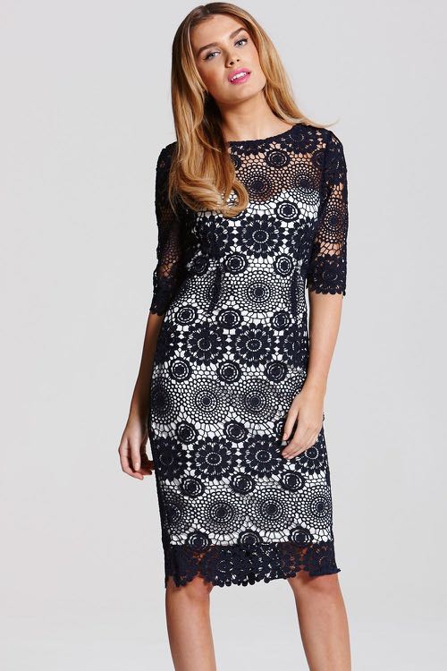 Paper dolls navy crochet dress sales