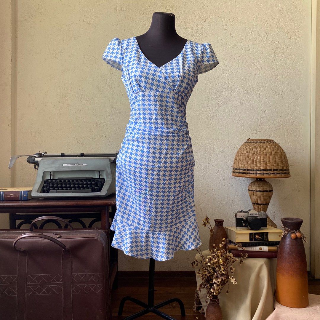 Body con semi formal light blue dress with ruffles Women s