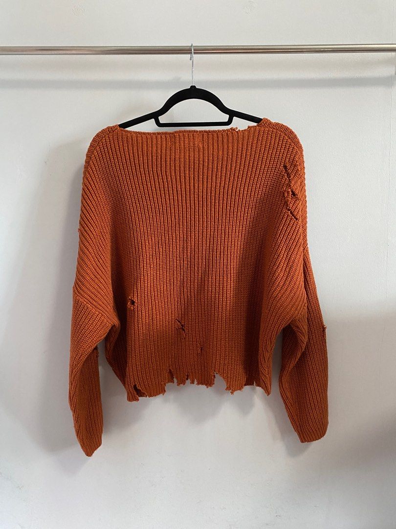 Orange sale distressed sweater