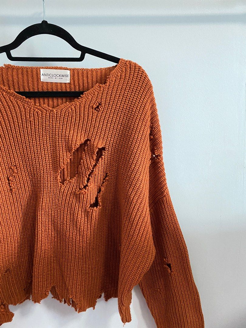Orange distressed discount sweater