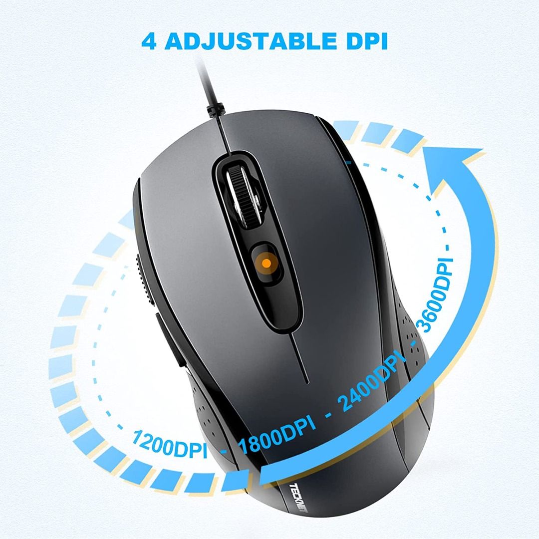 TECKNET Wired Mouse, USB Wired Computer Mouse with 3600DPI