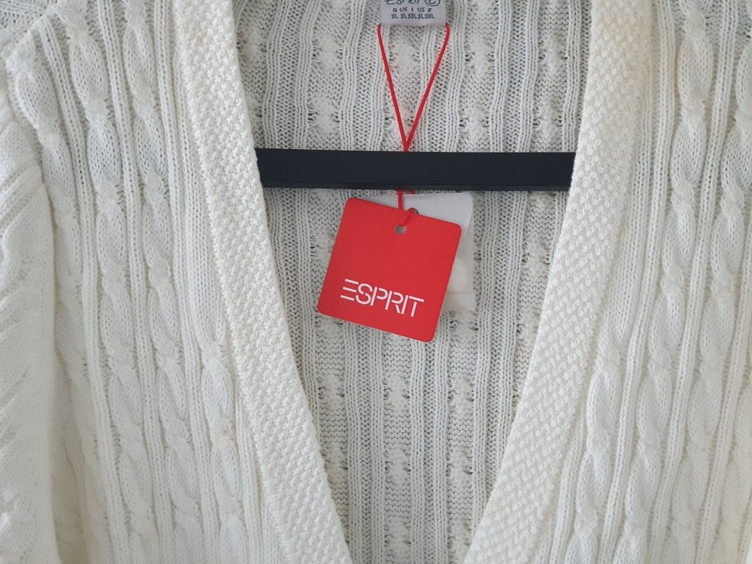 Cardigans (Category: Other Tops) located in Singapore. Submitted by BabyChako (Listing ID 1216564324, Image 3). Description: A gift from colleagues.Beige colour. Label intact. left in the cupbaord forgotten. Some portion turn abit yellowish. Should be washable. Nt for fussy buyer..