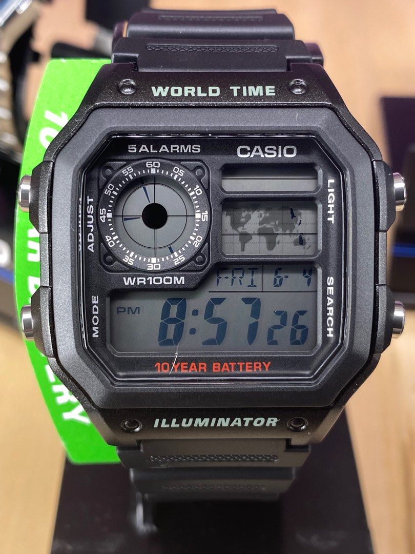 Casio World Time Digital Watch Ref. AE1200WH1AVCF, 男裝, 手錶及配件, 手錶