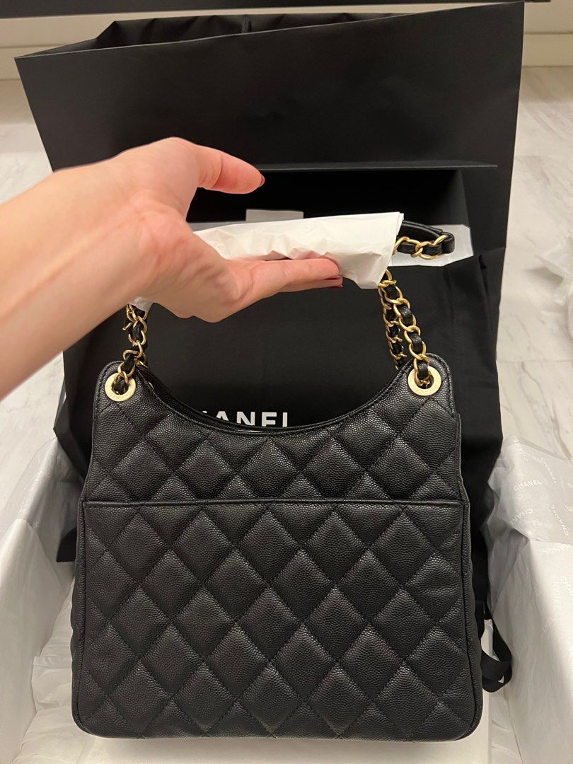 Chanel 23P Black Medium Hobo bag in Caviar