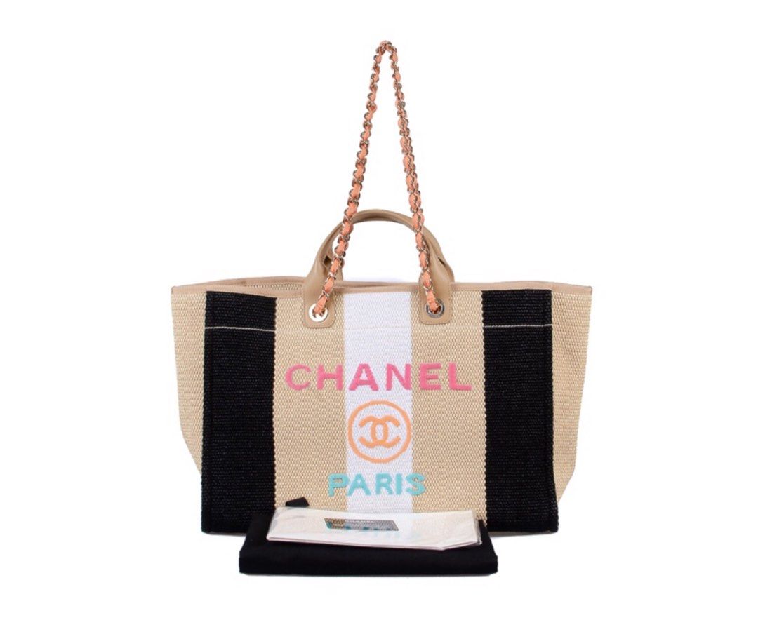 Chanel 20A Deauville Orange Pink Large Shopping 30cm 2 Way Gold Chain Tote  Bag