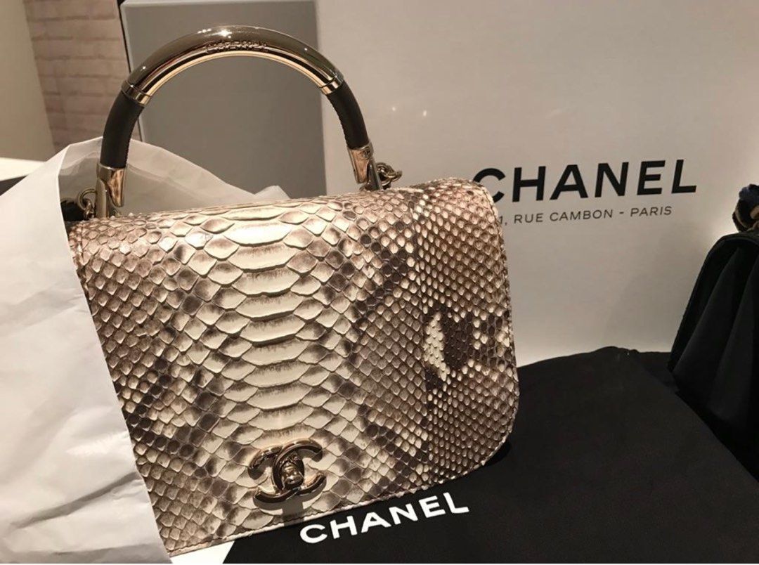Chanel Python Round Flap Bag with Top Handle