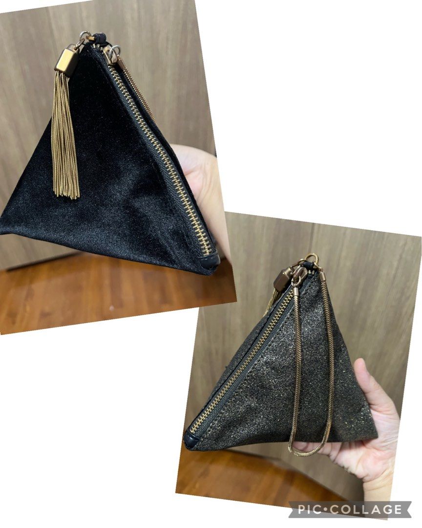 Charles Keith Triangle Wristlet Bag Black or Gold Women s