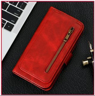 ~Ching~三星NOTE9手機保護套 可立式翻蓋拉鍊皮套(紅色)