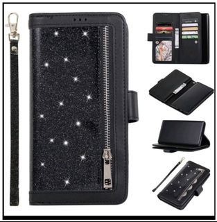 ~Ching~三星NOTE9手機保護套 閃亮翻蓋拉鍊皮套 (黑色)
