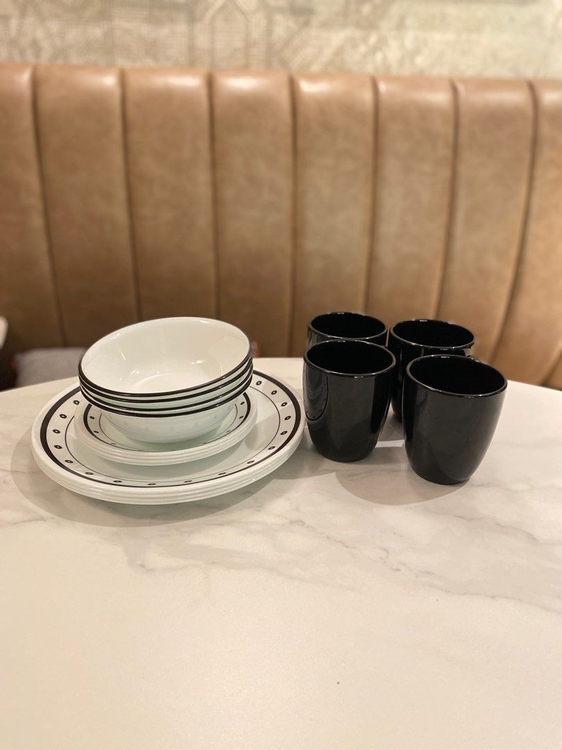 Corelle Livingware Black and White Dinnerware Set, Furniture & Home