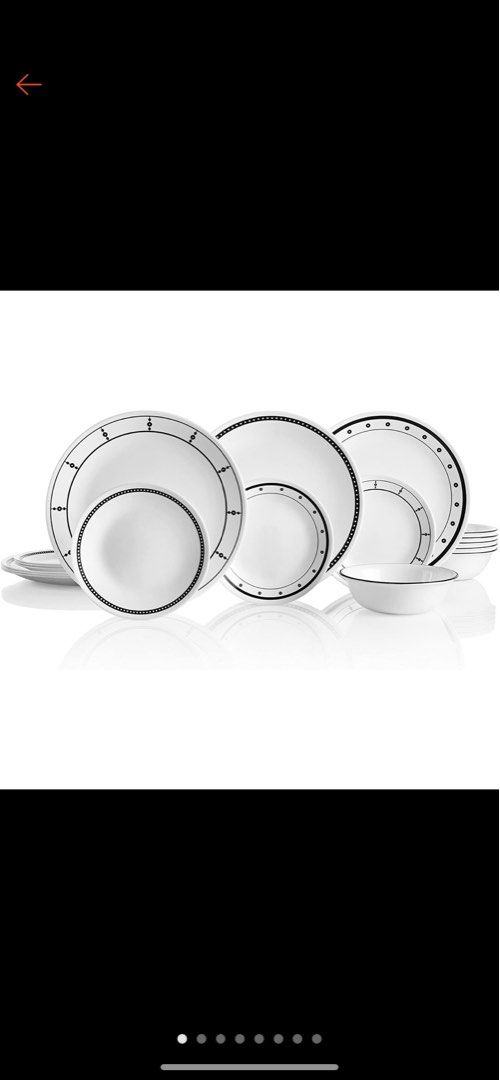 Corelle Livingware Black and White Dinnerware Set, Furniture & Home