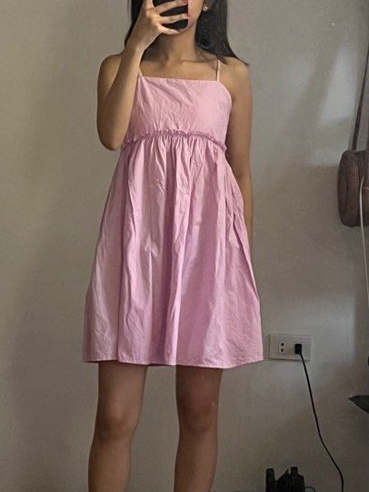 open lace back dress Sherina Cotton Smocked Mini Dress Pink Shimmer / L