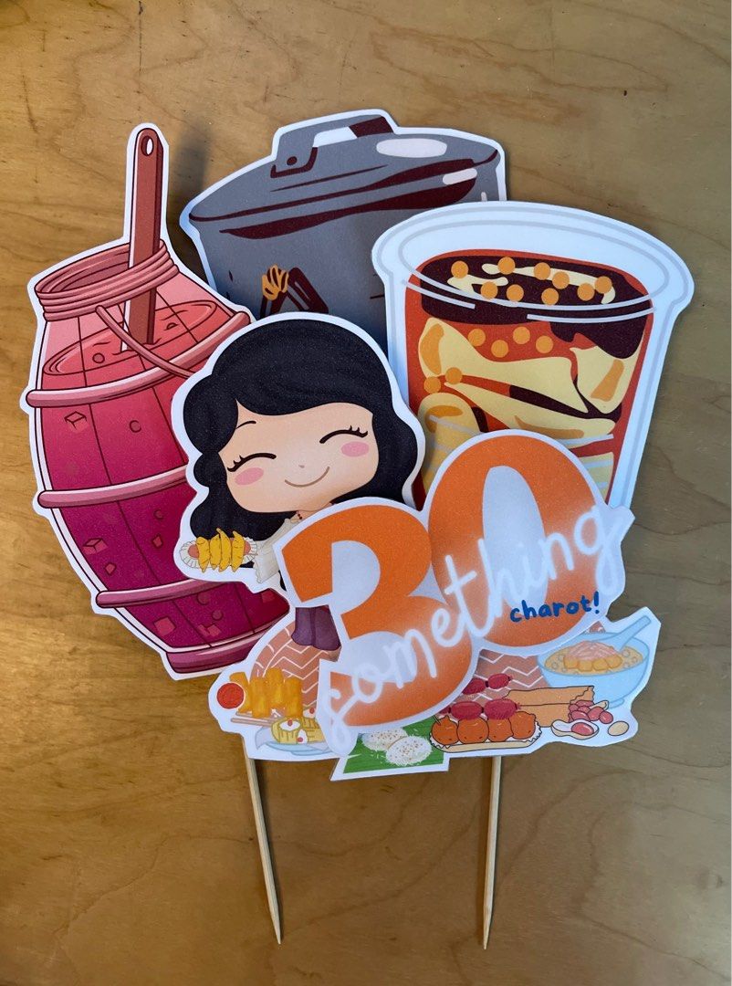 Customised cake topper big size with 2 sticks, Hobbies & Toys