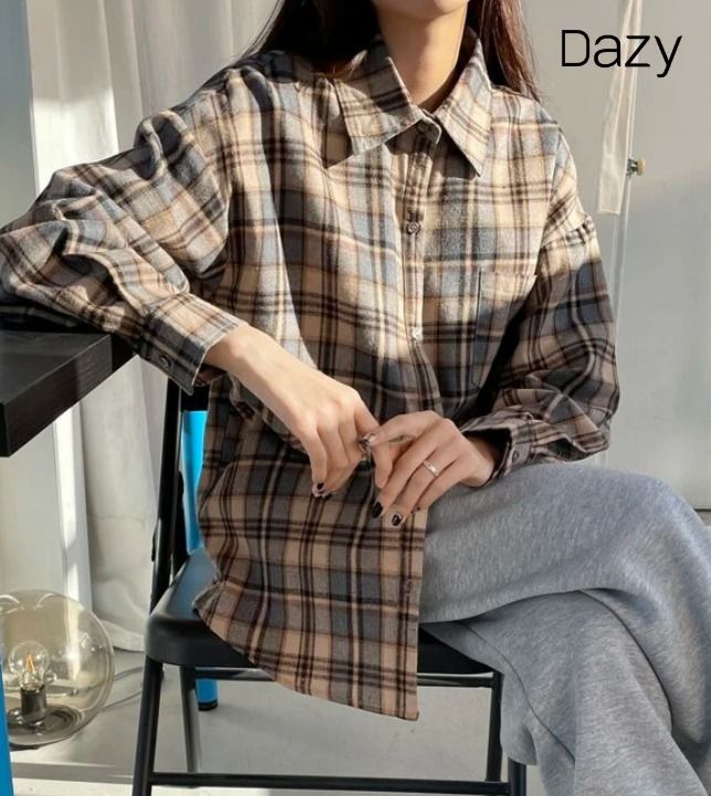 Drop shoulder sales plaid blouse