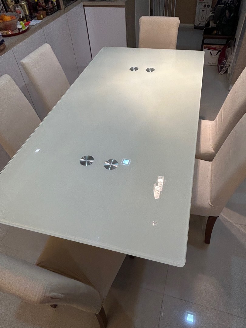 Designer dining table with chairs (x6), Furniture & Home Living