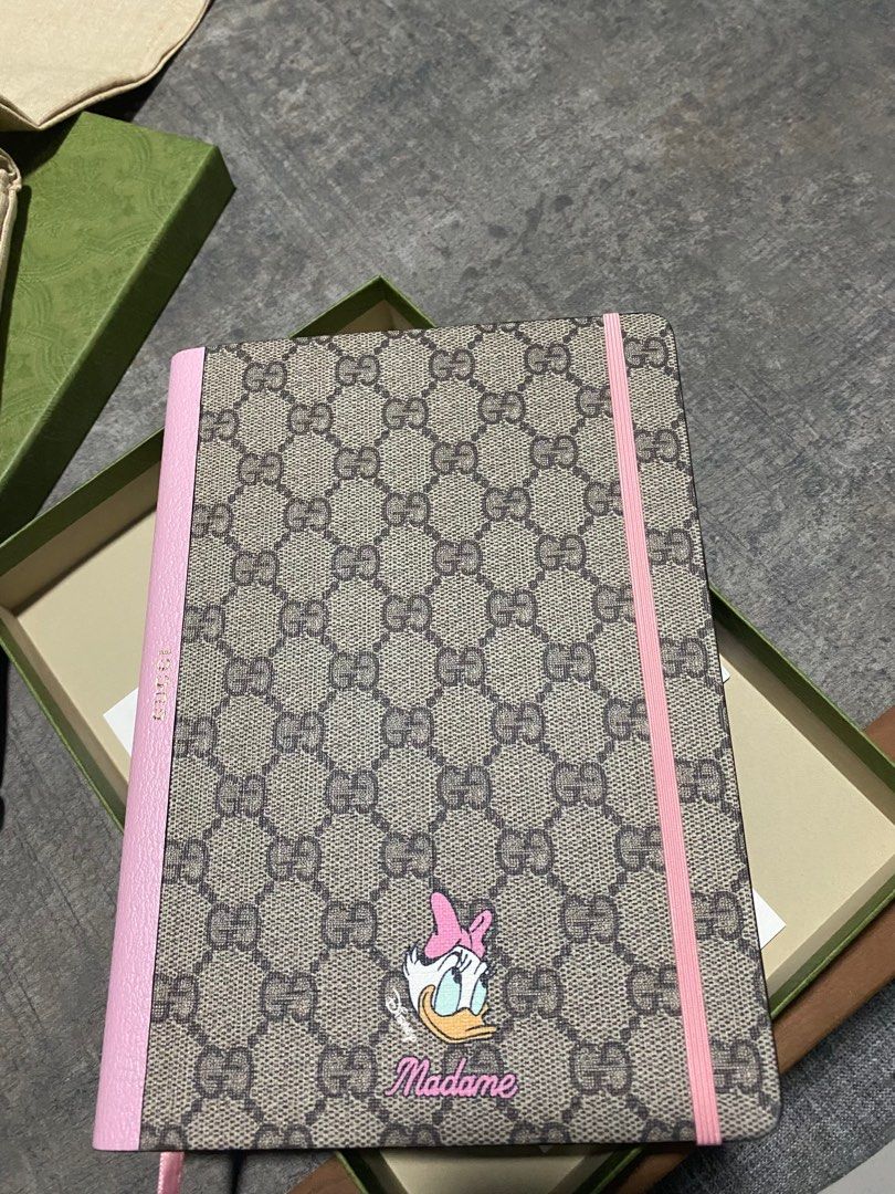 Disney x Gucci large Daisy Duck notebook in beige and ebony GG Supreme