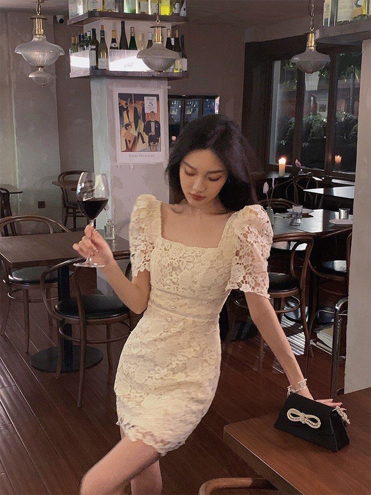 Elegant white lace dress hot sale