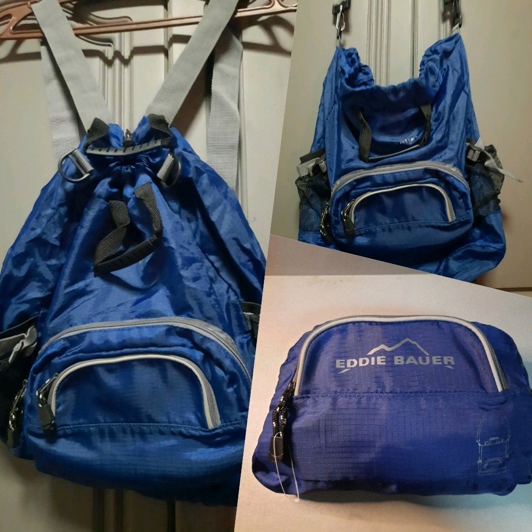 Foldable Backpack/Slingbag (Category: Backpacks) located in Valenzuela. Submitted by MGA_ALAALA_NG_STAFE (Listing ID 1216366978, Image 1). Description: Very lightweight, easy to store and pack. Can be used as a backpack or sling bag. Has many compartments. Good for hiking/camping..