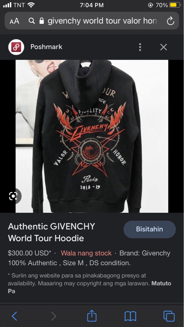 GIVENCHY WORLD TOUR HOODIE VALOR HONOR Men s