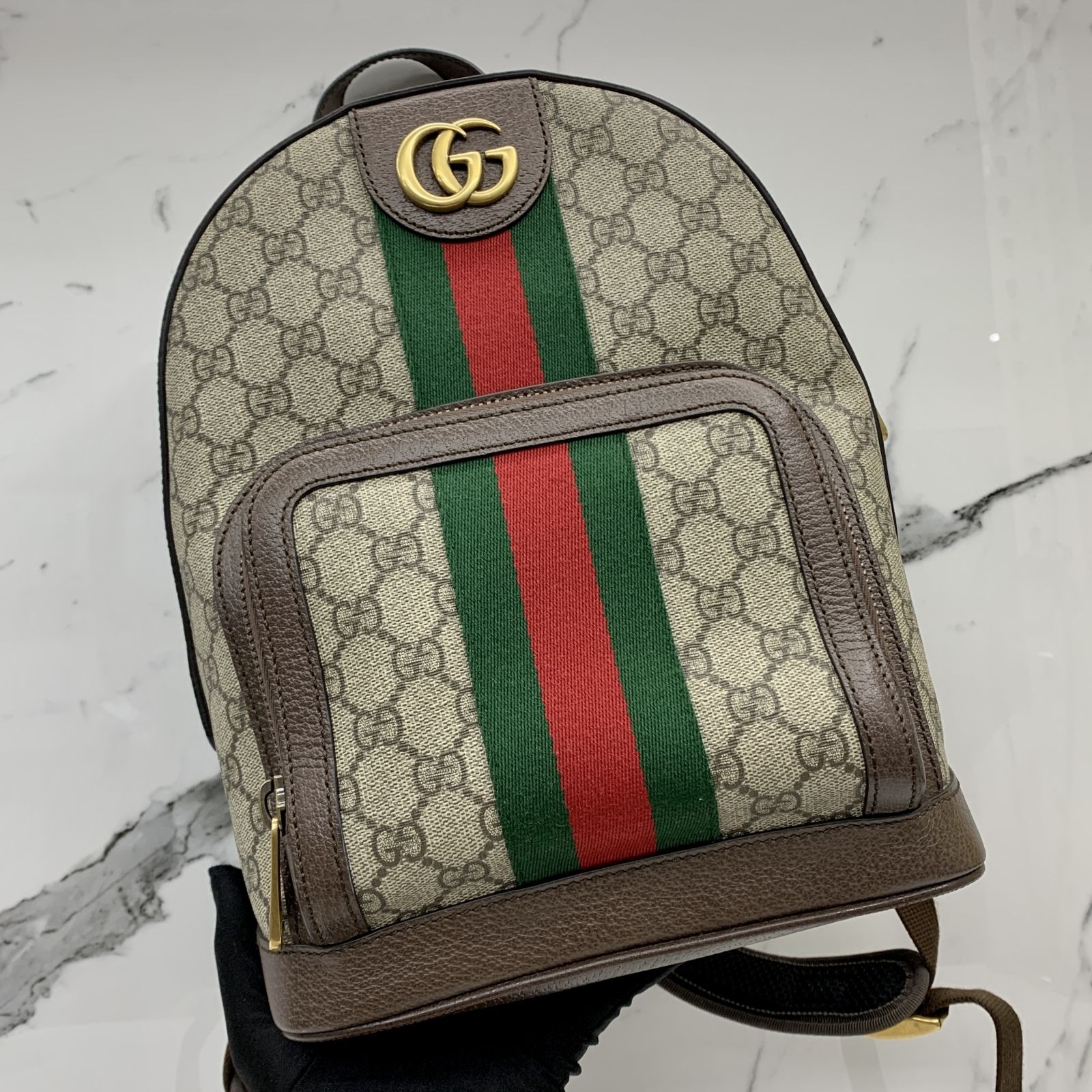 GUCCI 547965 BROWN LEATHER GG OPHIDIA SUPREME