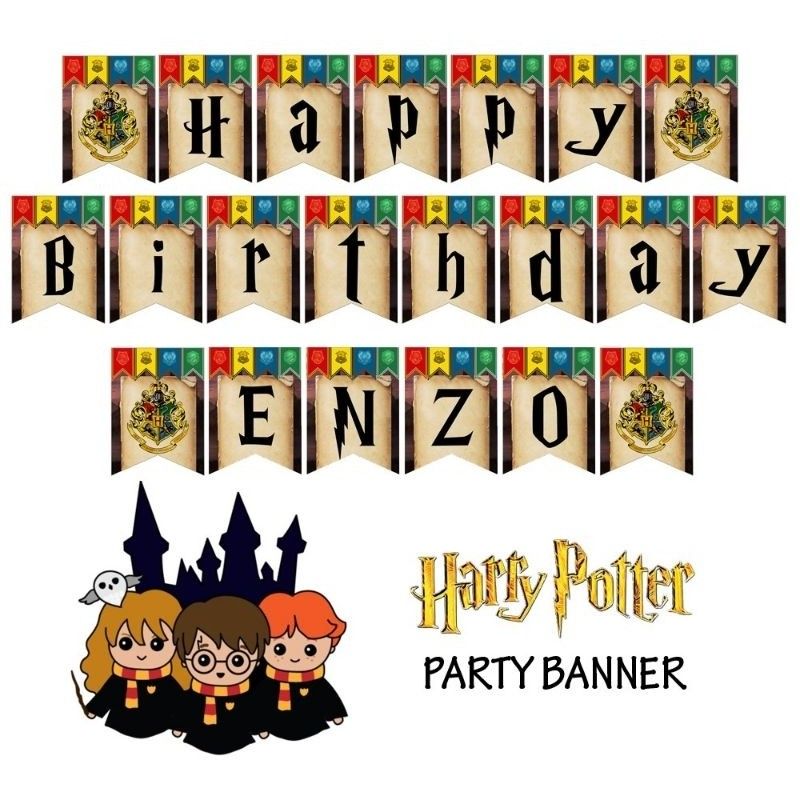 Harry Potter Hogwarts Theme Birthday Party Banner Cupcake Cake Topper