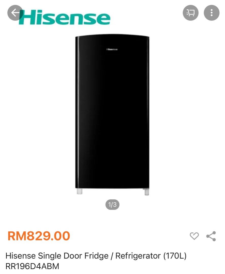 Hisense Single Door 170L Refrigerator (RR196D4ABM) All Black Fridge