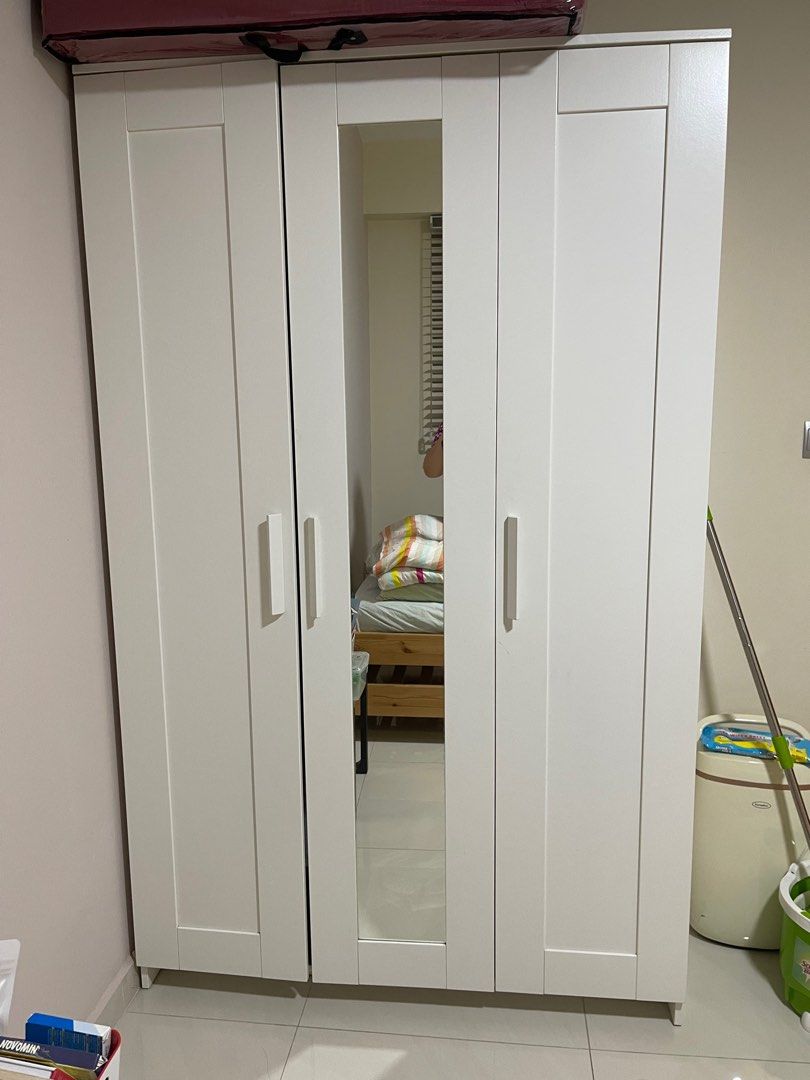 IKEA BRIMNES 3 Door wardrobe wit mirror, Furniture & Home Living