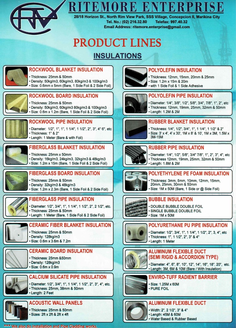 INSULATION ROCKWOOL, FIBERGLASS, PE FOAM, POLYOLEFIN, RUBBER